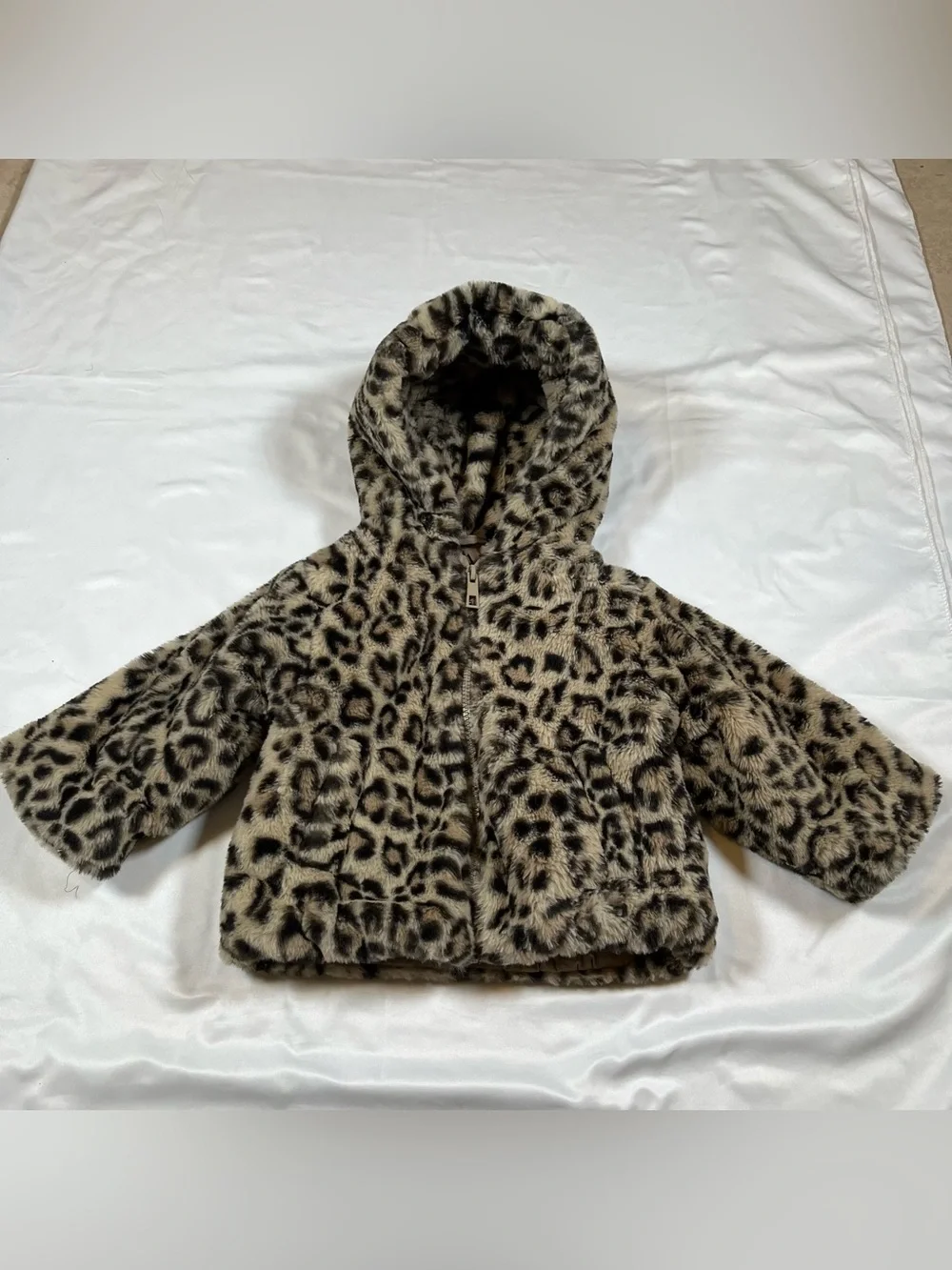 Zara Kids Faux Fur Leopard Print Jacket with Hood‎ Size 1Y